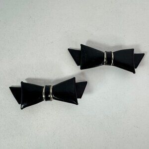 Vintage Navy Leather Bow Shoe Clips Pair
